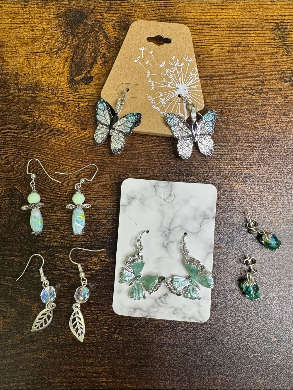 Whimsical Earrings Bundle - Silver and Green, Butterflies and Crystal Beads